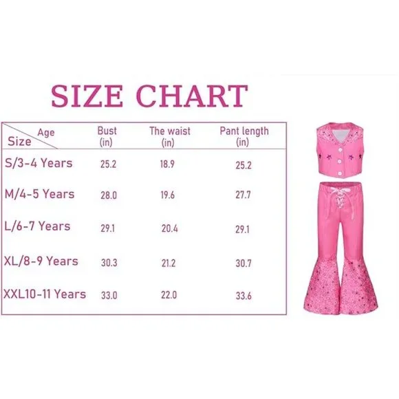 NWT Barbie Movie Pink Cowboy Blue Plaid Gold Jumpsuit Girls Halloween Co… - Picture 4 of 15